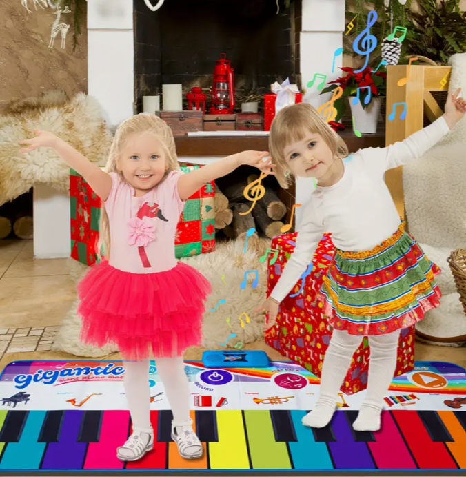 6 feet kids floor piano stage mat, large piano mat, 24 color keyboards - recordable and playable - built-in 10 songs, 8 instrument sounds, musical toys for boys and girls gifts