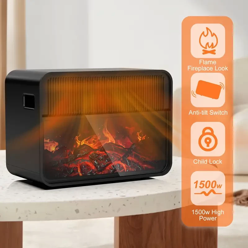 1pc 3D Simulation Flame Air Heater, Flame Fireplace Design Home Air Heater, Office Air Heater Fan, Energy-saving Constant Temperature Electric Heater