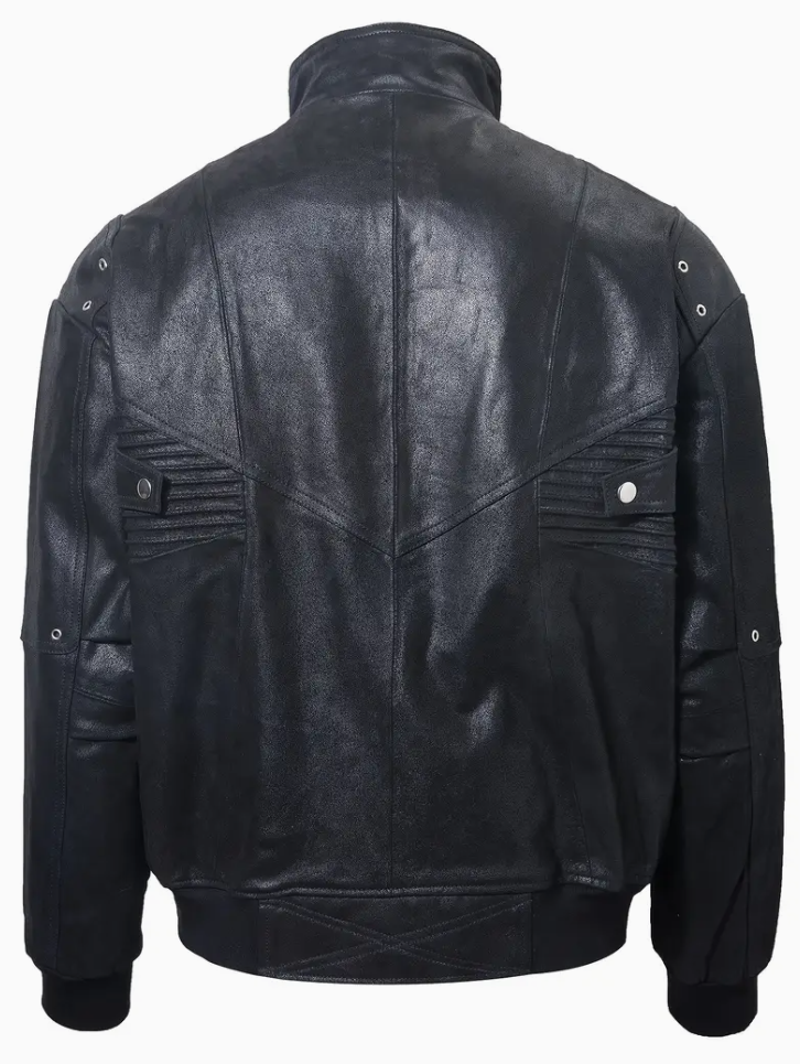 Men's Premium pig leather Motorcycle Jacket - stylish black with standing collar, full zip closure and embellished zip details, casual long sleeve riding coat for casual wear