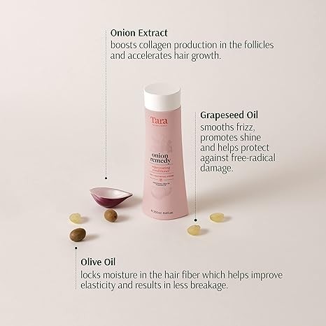 Tara Onion Remedy Rejuvenating Conditioner. Cruelty-Free: Thicken, Strengthen, and Lengthen with hydrolyzed keratin and collagen. Free from Parabens, Sulfates and Mineral Oils (8.4 Fl Oz)