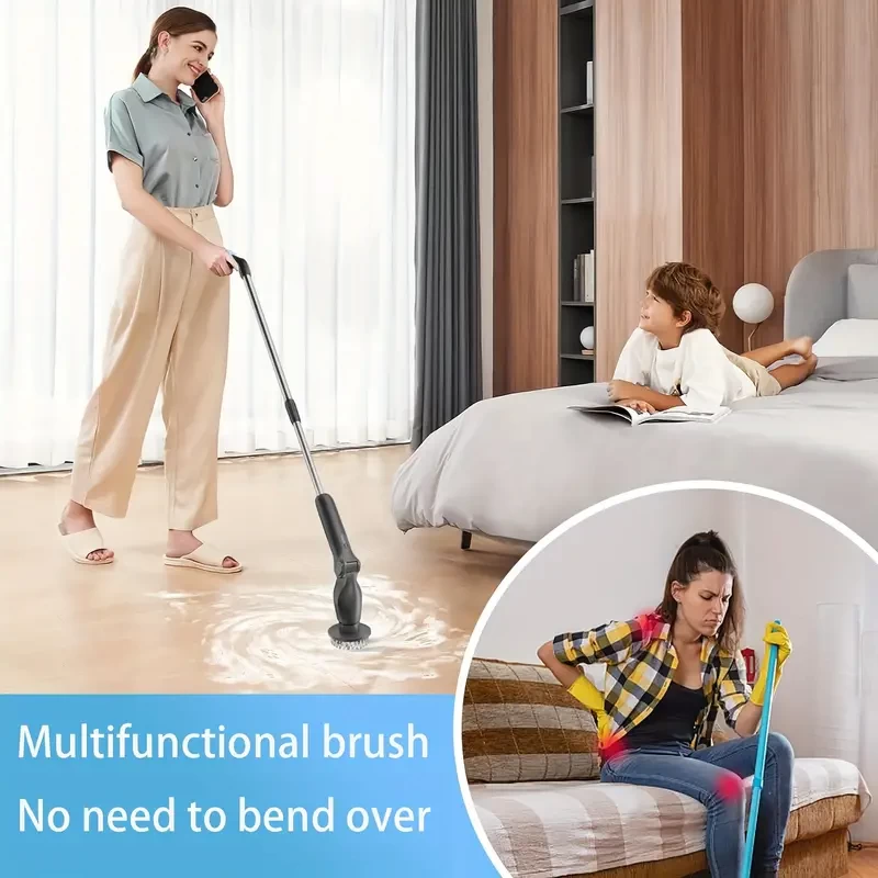1 Set, Electric Spin Scrubber With 8 Replaceable Brush Head, Power Cordless Electric Cleaning Brush With Adjustable Long Handle, Rechargeable Shower Scrubber, For Bathroom, Kitchen, Bathtub, Tile, Sho