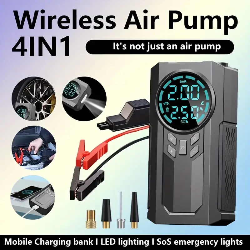 4-IN-1 Car Emergency Start Power Supply Air Pump Integrated With Electric Treasure Portable Battery Ignition Starter Lighting Car Air Pump Tire Car Inflator
