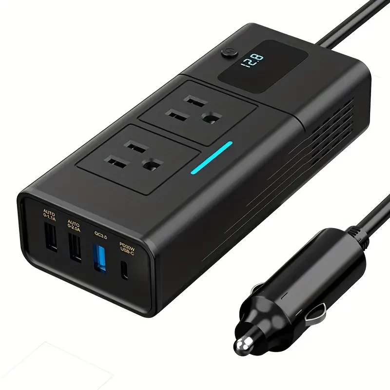 200W Car Power Inverter: 5 USB Ports & Car Plug Adapter - DC 12V To 110V Charger.