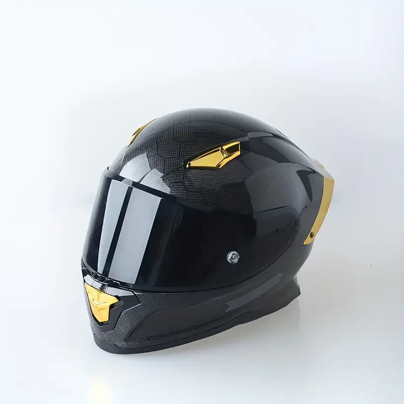 Motorcycle Helmet 3K Snake Pattern Carbon Fiber Helmet Black Tea Lens Golden Tail Wing Helmet Suitable For Autumn And Winter Riding Full Helmet
