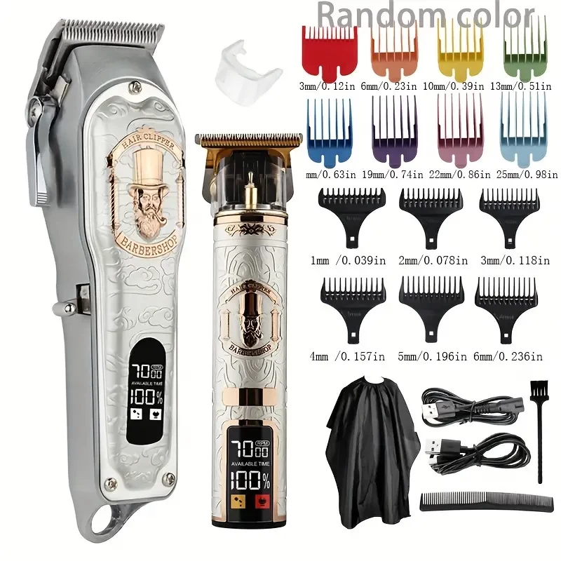 Retro Metal Body Electric Hair Clipper Set - Professional Engraving Razor & Oil Head Clipper - Perfect Gift Box!