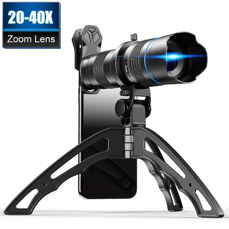 APEXEL20-40X HD Professional Telephoto Mobile Phone Lens Zoom Monocular Telescope Mobile Lens+self Portrait Tripod For Viewing The Moon, Watching Birds, And Watching Competitions Suitable For IPhone 1