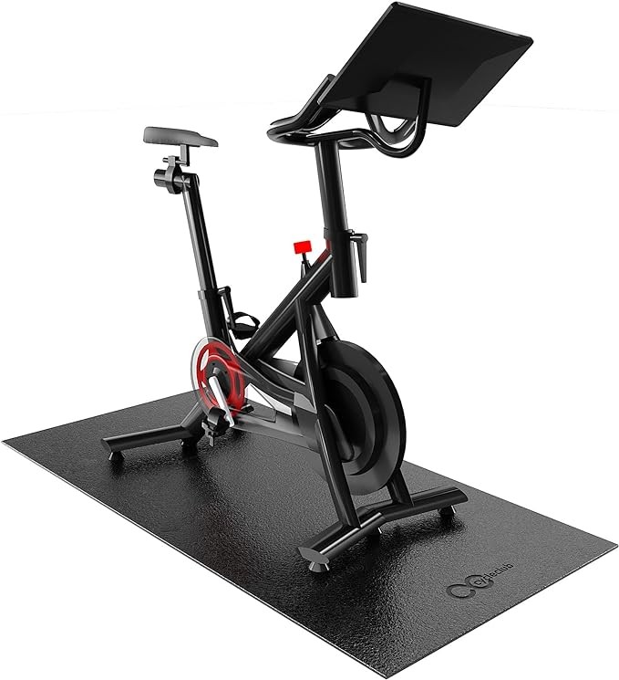 Cycleclub Bike Mat Compatible with Peloton Bike Elliptical Treadmill Mat, 6mm Thick, Under Exercise Bike Trainer Mat Pad for Stationary Indoor Spin Bike,Hardwood Floor Carpet Black Gym Equipment Mat