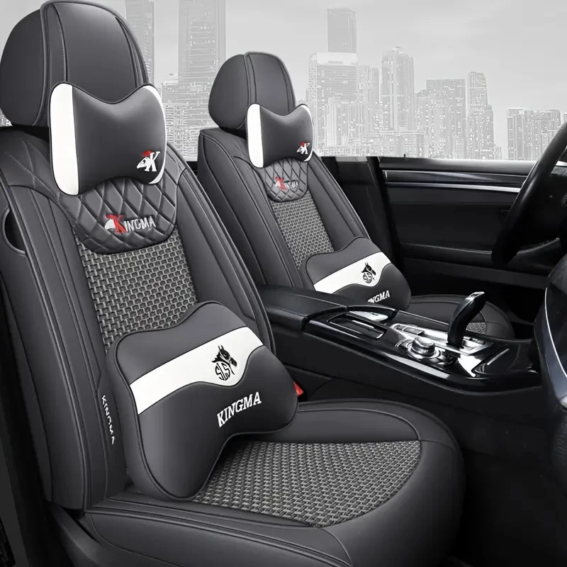 Faux Leather + Ice Silk Car Seat Cover Four Seasons Universal Motors Seat Cushion Fully Encircling Seat Cover Five Seat Protective Covers
