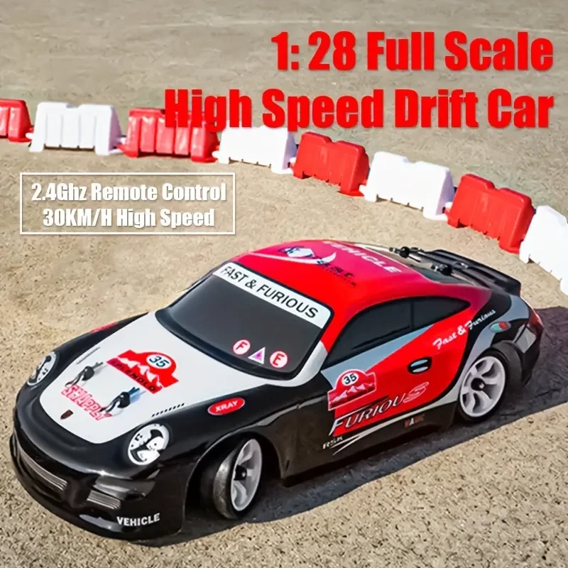1:28 Electric 4WD Sport Drift Vehicle, 30KM/H High Speed RC Race Car, 2.4Ghz Remote Control Off Road Truck, Bright LED Light, Birthday Easter Toys Gift For Beginners