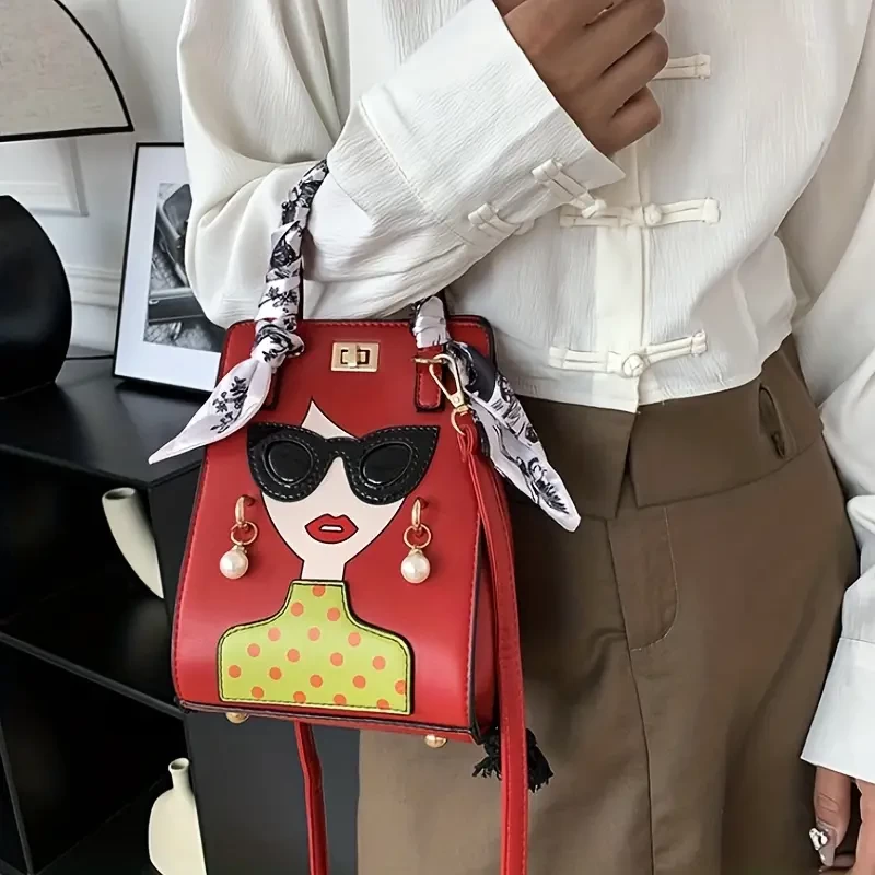 Stylish Women Print Crossbody Bag, PU Leather Shoulder Bag With Turnlock And Drawstring, Perfect Sling Bag For Daily Use Drawstring, Perfect Sling Bag For Daily Use
