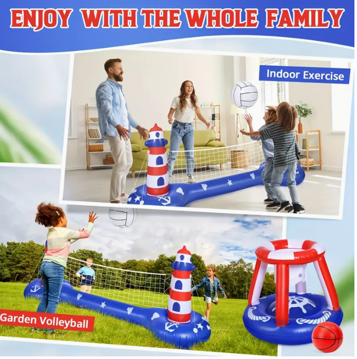EagleStone Pool Volleyball Net and basketball stand Inflatable pool float toys Swimming water games for adults and children 8-12 Youth Volleyball court Pool float