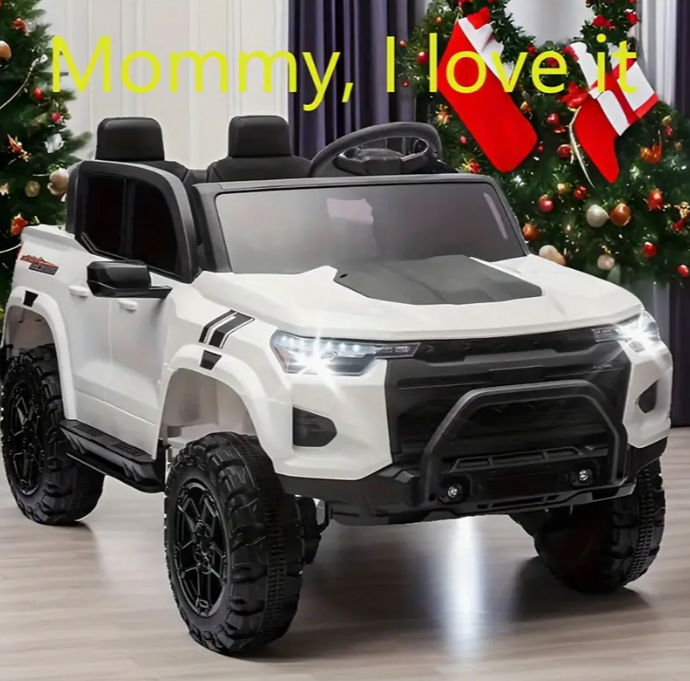 24V Two-seater Kids Ride On Electric Pickup, kids ride on toy W/parents remote control, 4WD 800W motors, Two Safety Belts, High Gate Safety Design, Top warning light, Speed 2.49-3.73MPH for kids aged 