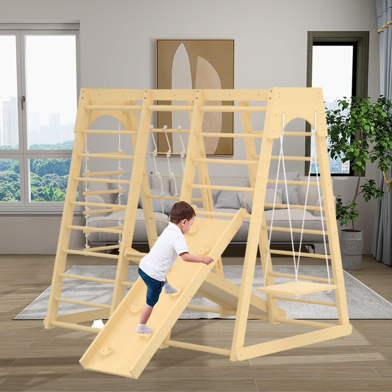 Indoor Jungle Gym, 66inch Toddler Climbing Toys Indoor, 8-in-1 Indoor Playground for Toddler 1-3 with Swing