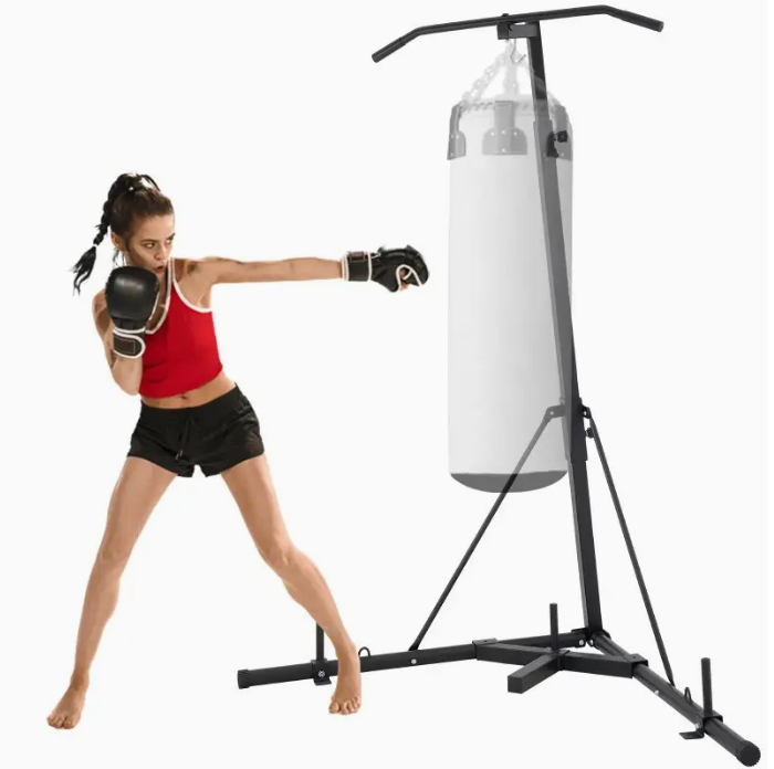 VEVOR 2 in 1 Heavy duty sandbag holder, height adjustable, folding boxing sandbag holder, steel sandbag holder, independent support, weight bearing up to 132 pounds, suitable for home and gym workouts