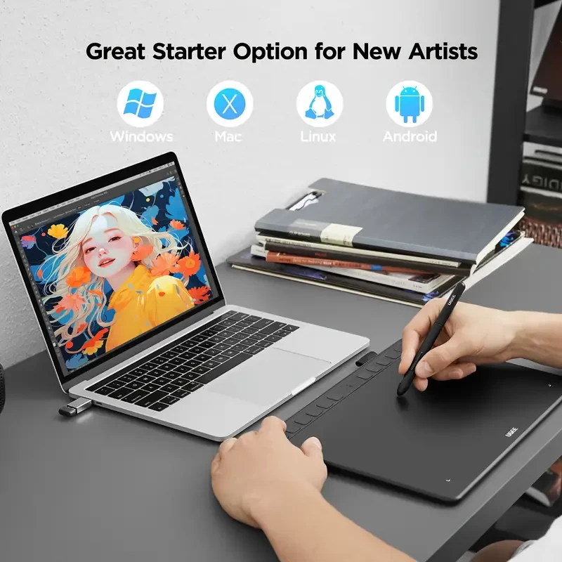 UGEE S1060W Wireless Graphics Tablet 10X6.27 Inches Digital Drawing Pad With 12 Shortcut Keys, 8192 Passive Stylus Graphic Pen Tablet Work On Android, OS, Chrome OS,Linux