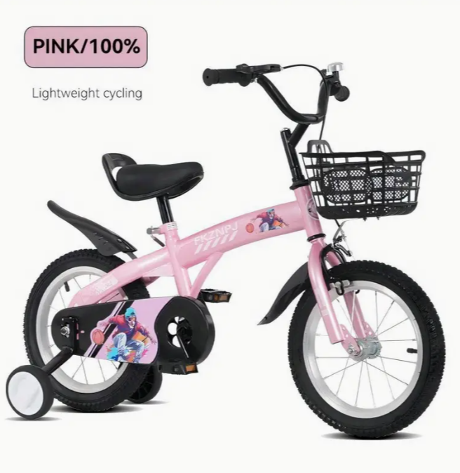 FKZNPJ 18-inch sports bike for kids with training wheels and stands, adjustable seat, for boys and girls 39-49 inches tall, 3-10 years old, available in a variety of colors.