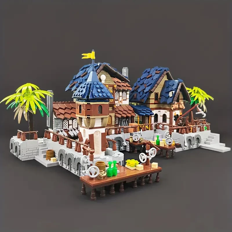2979pcs Creative Medieval Street View Building Block Model - Perfect For Christmas & Birthdays Gifts Decoration With Lights!