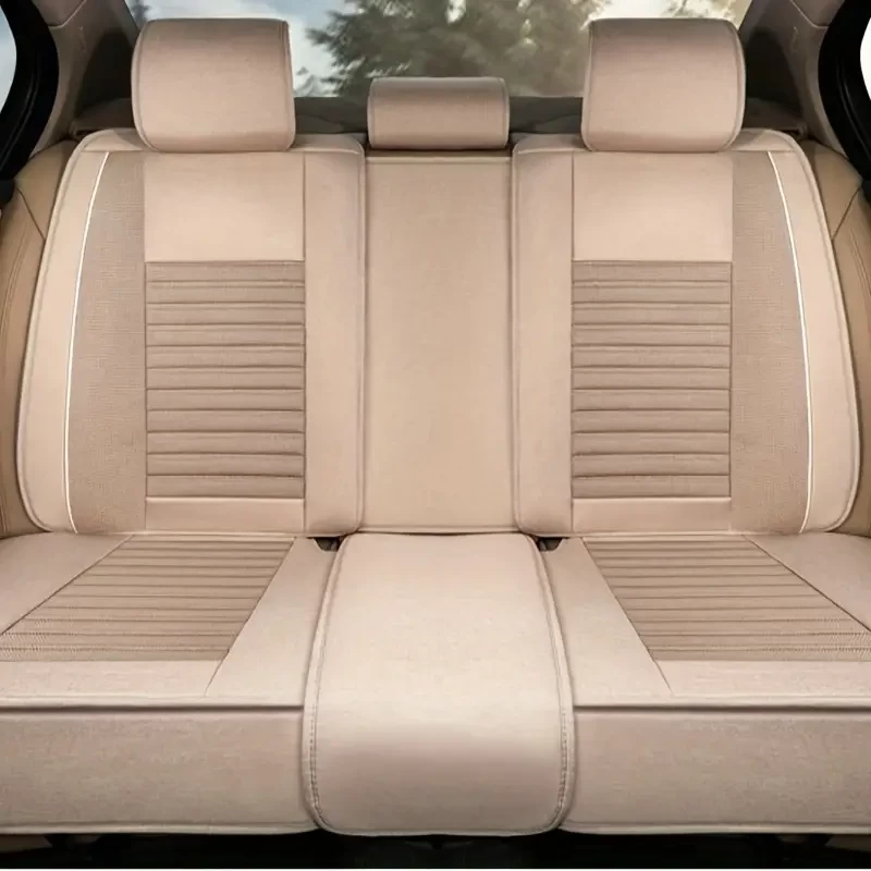 5pcs All-inclusive Car Seat Cover Four Seasons Universal Linen Material Front Rear Seat Cushion Car Seat Protector